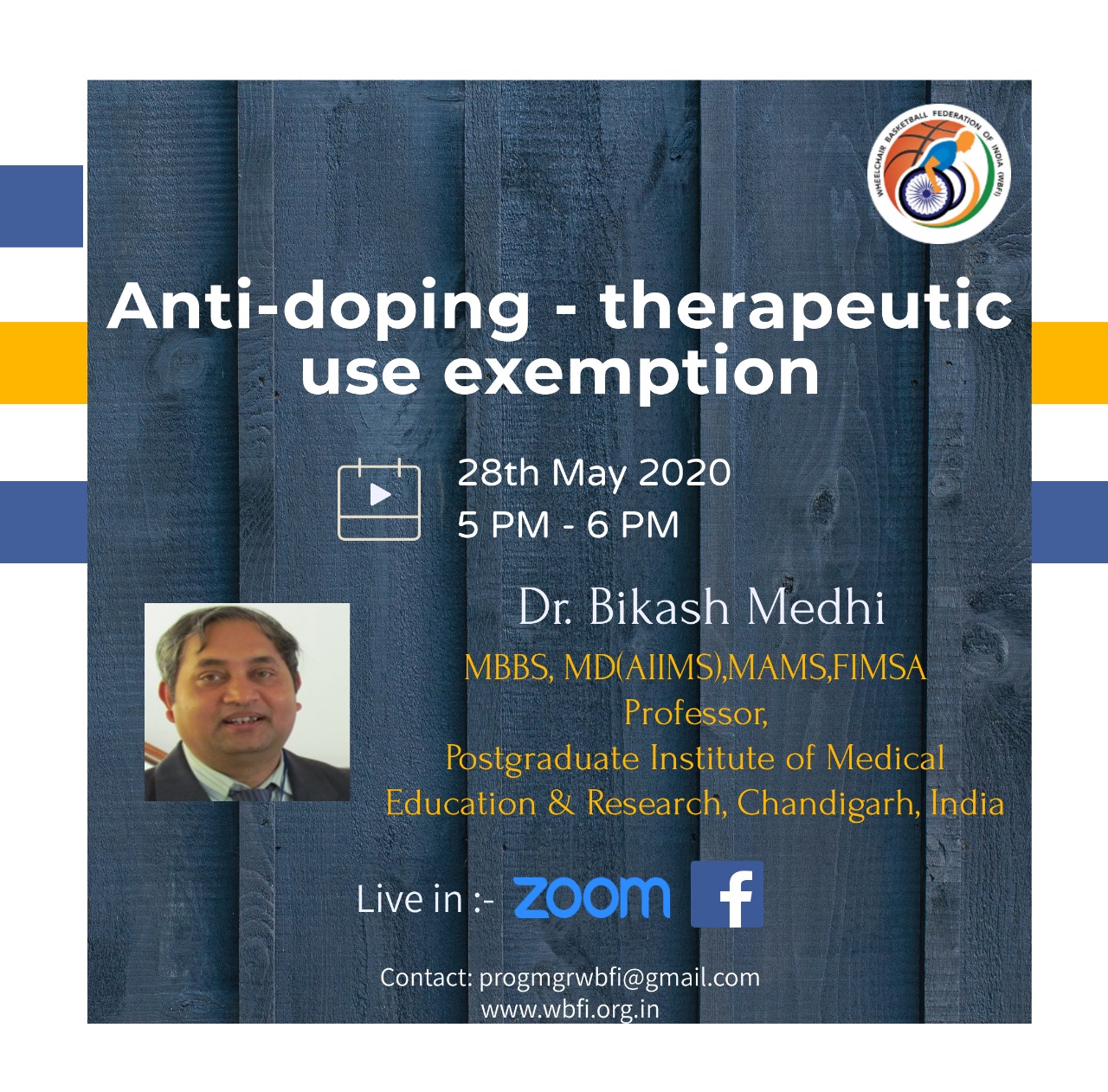 Anti-Doping - Therapeutic use exemption - 28th May 2020. Live on Facebook and Zoom.