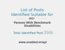 The Department of Empowerment of Persons with Disabilities on 4th January 2021 notified 3566 posts in Central Government establishments as suitable for persons with benchmark disabilities (disability of 40% and above) under the Rights of Persons with Disabilities Act, 2016
