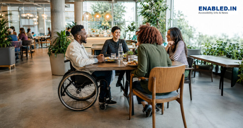 Learn accessible dining measurements for table height, wheelchair clear floor space, knee clearance, accessible routes, and inclusive seating layouts.