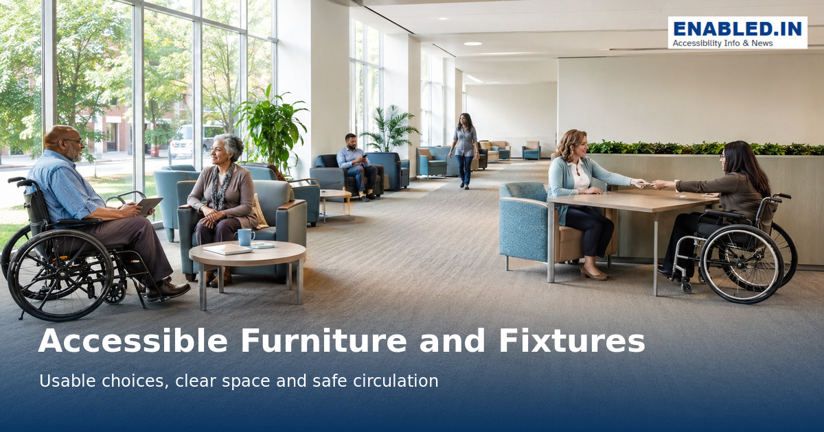 Wheelchair users and older adults using inclusive seating groups with clear circulation space