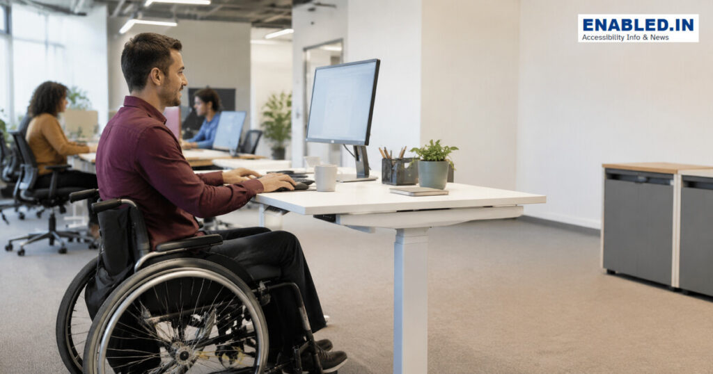 Learn accessible workspace measurements for door openings, wheelchair routes, clear floor space, work surface heights, and inclusive desk design.